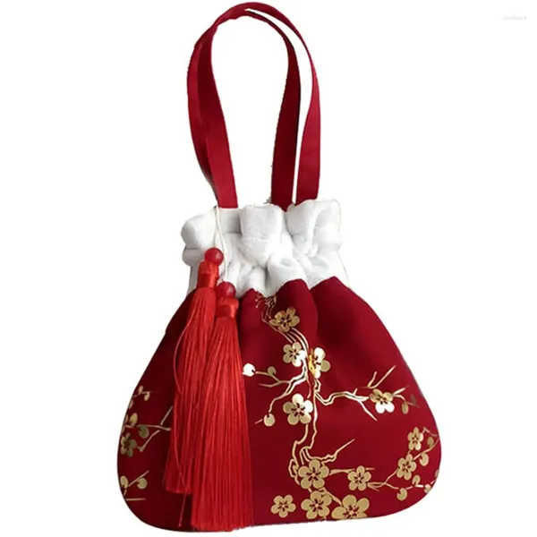 Sacos escolares 1pcs inverno artesanal hanfu bolsa estilo antigo cordão bolsa de ombro bordado satchel crossbody bolsa mulheres menina presente