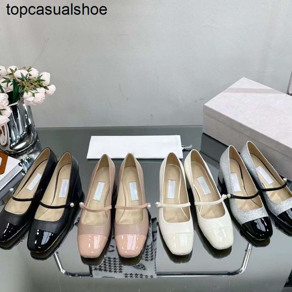 JC Jimmynessity Choo Pearl Heel New Square Head Head Mary Jane Женская одиночная обувь для обуви