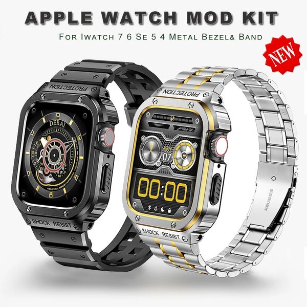 Kit mod de luxo pulseira para apple watch ultra 49mm 40mm 41mm caixa de aço inoxidável iwatch série 9 8 7 6 se 5 45mm 44mm capa amortecedora