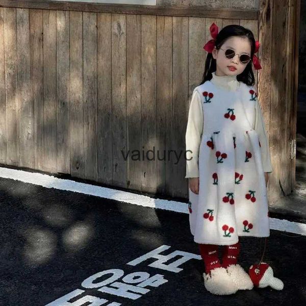 Vestidos da menina inverno novo bebê menina sem mangas cordeiro vestido de lã criança engrossar quente casual infantil bonito cereja impressão princesa colete dressvaiduryc