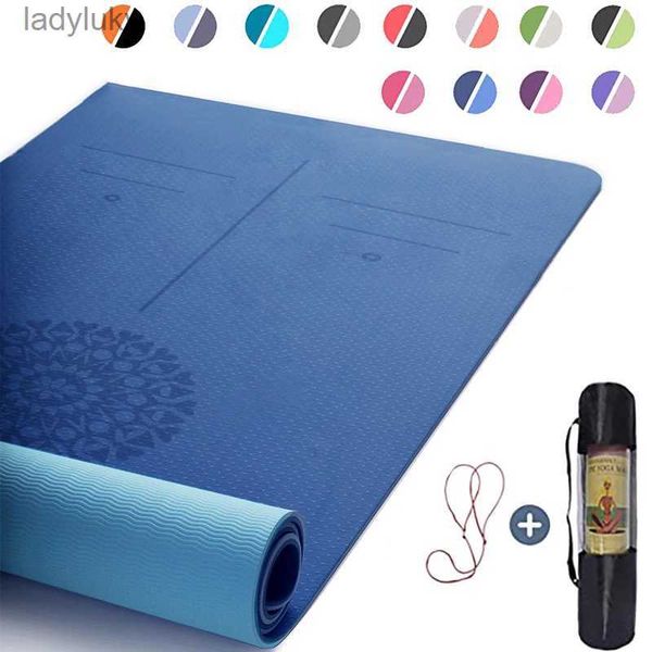 Yogamatten TPE-Yogamatte mit Positionslinie, 6 mm, rutschfest, doppellagig, Sport-Übungsunterlage für Anfänger, Heim-Fitnessstudio, Fitness, Gymnastik, Pilates, L240118