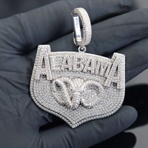 Handgefertigter Elefantenanhänger aus weißvergoldetem 925er Silber mit Bling-Moissanit-Diamant, massiver Hip-Hop-Anhänger