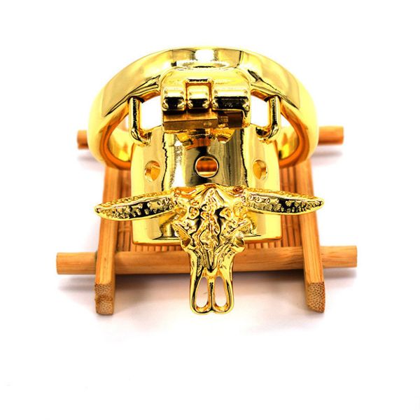 Dispositivo di castità maschile in oro Scheletro di toro Anelli per cazzi in metallo Acciaio BDSM Gabbia per pene Bondage Cintura di blocco Sissy Sex Toys535