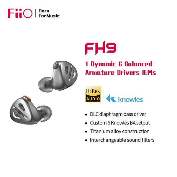 Наушники FiiO FH9 1DD + 6BA HiFi Knowles с высококачественными съемными наушниками MMCX 2,5/3,5/4,4