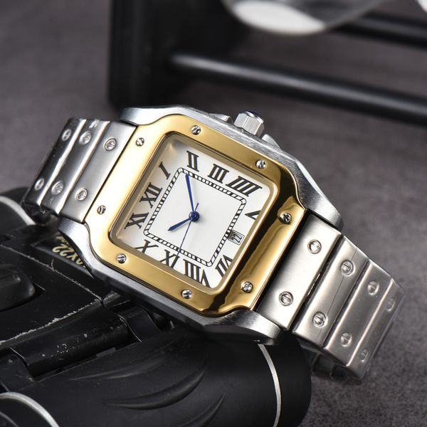 Relógio masculino de luxo relógio quadrado de quartzo de 3 pinos com calendário de segundo movimento de digitalização todo o relógio de aço mostrador quadrado relógio aaa de alta qualidade