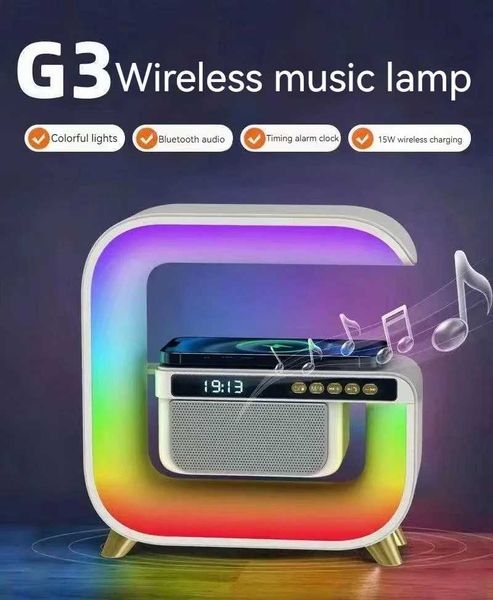 Alto-falantes de estante Multifuncional Bluetooth Speaker Alarm Clock Wireless Mobile Phone 15W Colorido Subwoofer de carregamento sem fio RGB Light HomeL2101