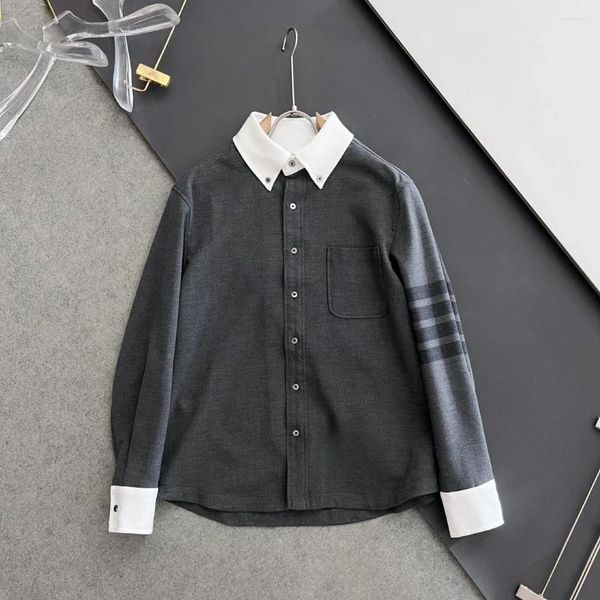 Camicie casual da uomo Camicia Autunno Colletto rovesciato Stile coreano Top ispessito in puro cotone Giacca classica alla moda a quattro barre allentata