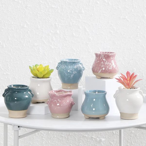 10 pezzi 1 mini vaso da fiori in ceramica spaccata nel ghiaccio utilizzato per decorare il tavolo di un succoso giardino domestico. Mini portavasi succoso con vasi di fiori colorati 240118