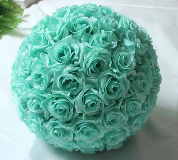 Декоративные цветы 17 см/6,8 дюйма, синий цветочный шар, центральные детали, шелковая роза, подвесной свадебный букет для поцелуев