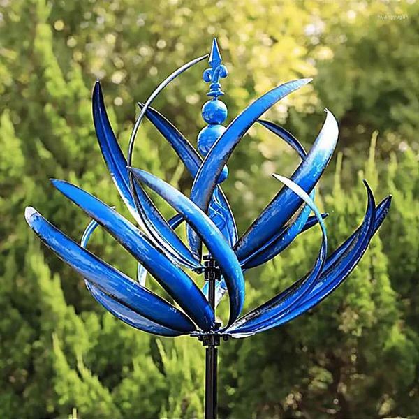 Bahçe Dekorasyonları Mavi Yel değirmeni Rotator Açık Çim Gece Işık Yard Dekoratif Stakes Modern Metal Demir Tapa Rüzgar Spinner