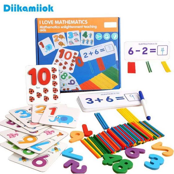 Öğrenmek Oyuncaklar Çocuk Matematik Oyuncakları Öğretim Yardımları Anaokulu Ahşap Montessori Eğitim Oyunları Ekleme ve Çıkarma Öğrenimi 40 PCS Kartları 240118