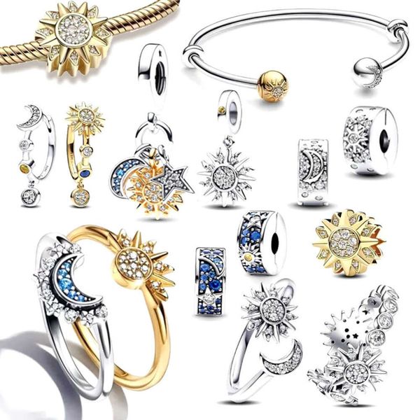 S Sier Plating Zwei Sonne Und Mond Serie Charme Anhänger Charms Perle Ring Ohrringe Fit Original Armband DIY Frauen schmuck