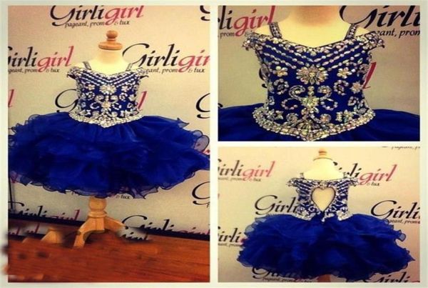 2017 Lovely Royal blue Girl039s Abiti da spettacolo con perline di cristallo Lunghezza al ginocchio Abiti da festa di compleanno Abito da ballo Principessa Party9253756460