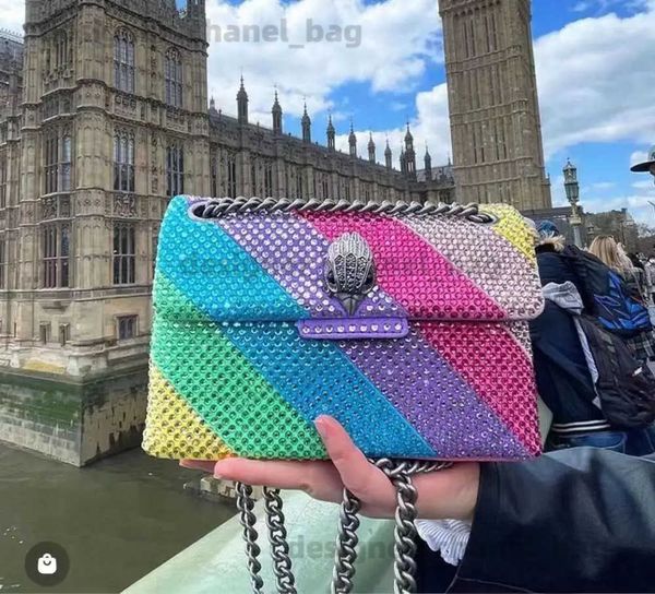 Umhängetaschen Neue Ankunft Wildleder Frauen Handtasche Regenbogen Stein Umhängetasche Dame Mode Diamant Schulter Handtasche Adler Metall Luxus Design T240116