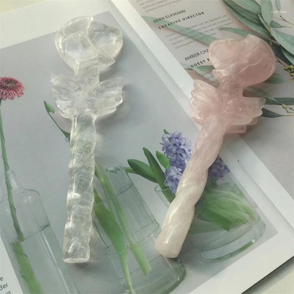 Kedi Taşıyıcılar Doğal Taş 20 Cm Güneş ve Ay Magic Stick Crystal Craft Rose Quartz Hediye Hml için Clear Wand