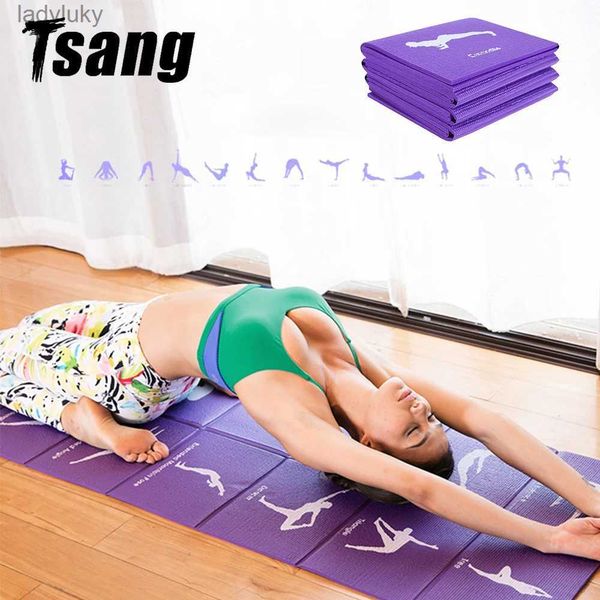 Tappetini yoga Tappetino yoga pieghevole Pilates Fitness Palestra domestica PVC antiscivolo portatile 173 * 61 cm con modello yoga Meditazione Sport Accessori yogaL240118