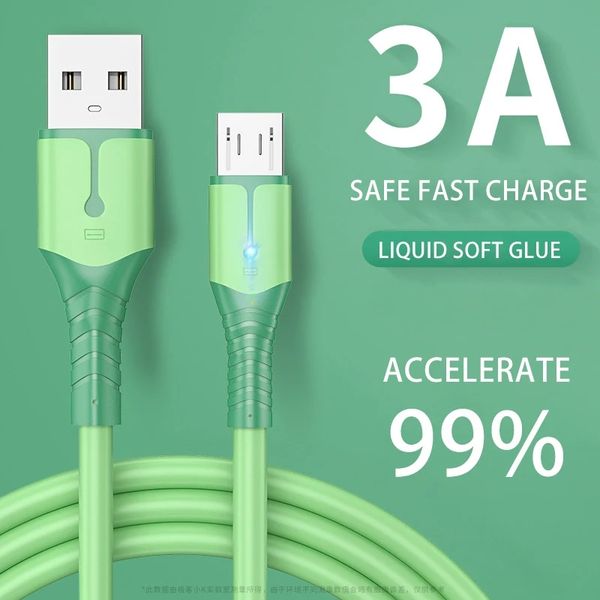 Cabo de carregamento rápido 3a, micro cabo usb para samsung, xiaomi, htc, acessórios para celular, carregador, fio usb, cabos indicadores led, 1m/1.5m/2m