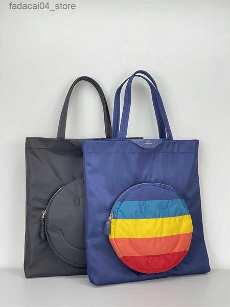 Borse per la spesa anya nuova borsa da donna borsa per la spesa in tessuto di nylon impermeabile arcobaleno sorriso borsa a tracolla di grande capacità borsa a tracolla Q240118