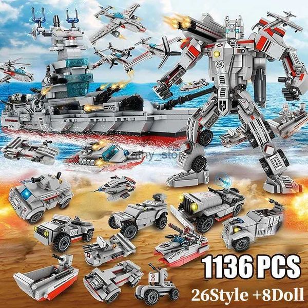 Blocchi 1000 + pezzi Modello di navi da guerra Building Blocks Aereo Incrociatore Nave dell'esercito Educativo Nave della marina Esercito Barca Giocattoli per ragazzi Bambini GiftL240118