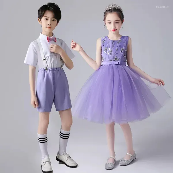 Sahne Giyin Çocuklar Latin Dans Kostümleri Erkek ve Kızlar Şiir Tokman Korosu Performans Peng etek Elbise