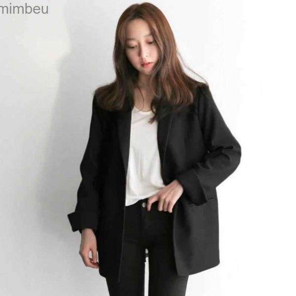 Ternos femininos blazers feminino terno preto blazer jaqueta de escritório senhoras sob medida oversized moda botões duplos longo casaco solto formal casual outono 2023l240118