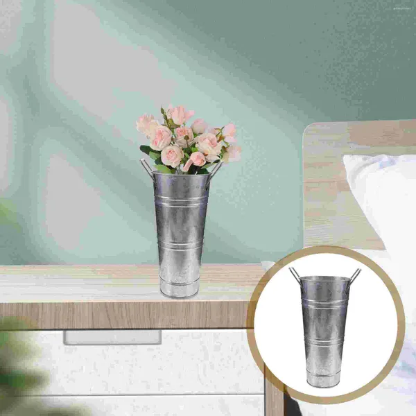 Vasi 2 pezzi Retro barile di latta vaso floreale secchi fiore zincato decorazione fiori secchi vintage per centrotavola vasi di ferro in metallo