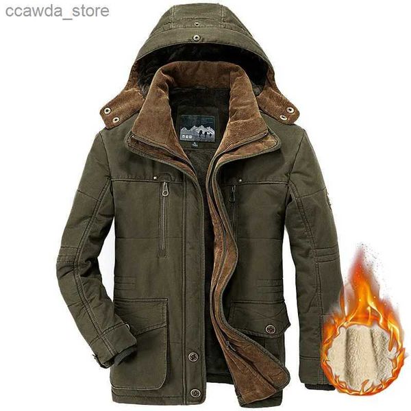 Herren-Daunenparkas, Herren-Winterjacke, Parka, plus Samt, dicke Jacken mit mehreren Taschen, solide Parkas, Herren, Übergröße, winddicht, Fleece, warm, dick, Mäntel Q240118