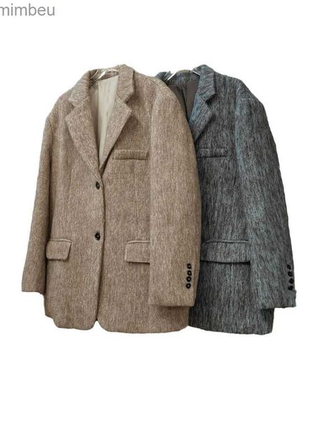 Kadınlar Suits Blazers Yüksek Son 100 Yünlü Blazer Kadınlar İçin Tek Kelime Buzlu Uzun Kollu Kalın Sıcak Ceketler 2023 Kış Yeni Üstleri 26D6213L240117
