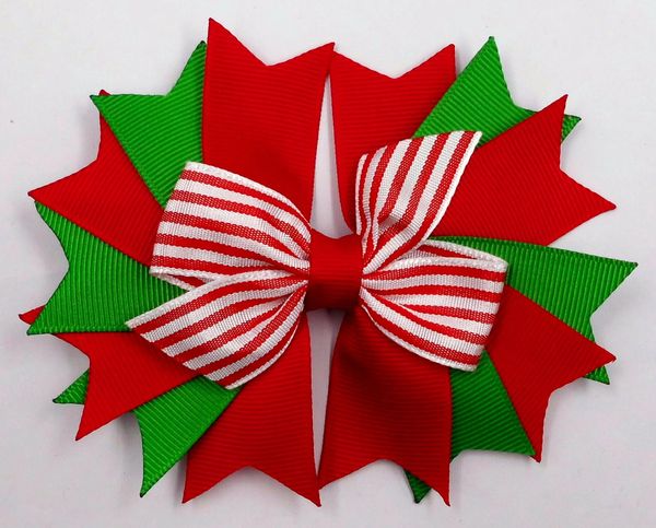 Copricapo da 4,5 pollici con fiocco natalizio a strisce rosse e bianche, clip per vacanze, 24 pezzi BJ