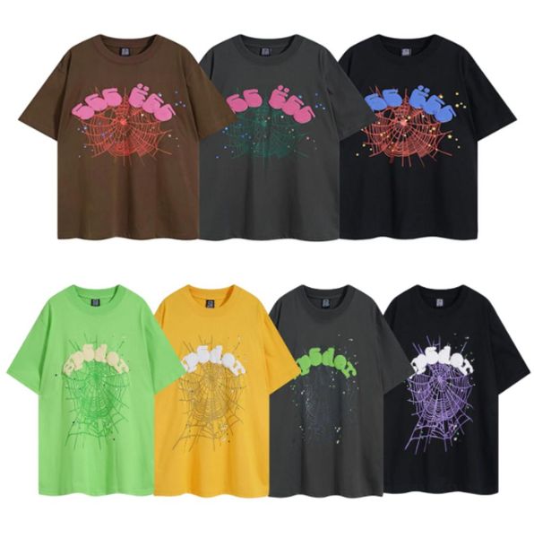 Homens camisetas Sp5der Young Thug Homens Mulheres Hoodie de Alta Qualidade Camisa Espuma Impressão Spider Web Gráfico Moletons Rosa Y2K T-shirt Pulôveres US Tamanho S-XL 240327
