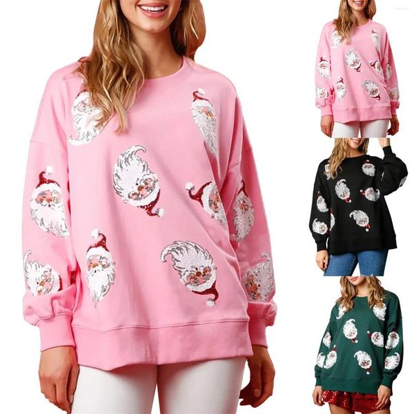 Damen-Kapuzenpullover, Damen-Pullover-Sweatshirt mit Rundhalsausschnitt, lässige, lockere Weihnachts-Sportjacke, Distressed-Reißverschluss-Pullover