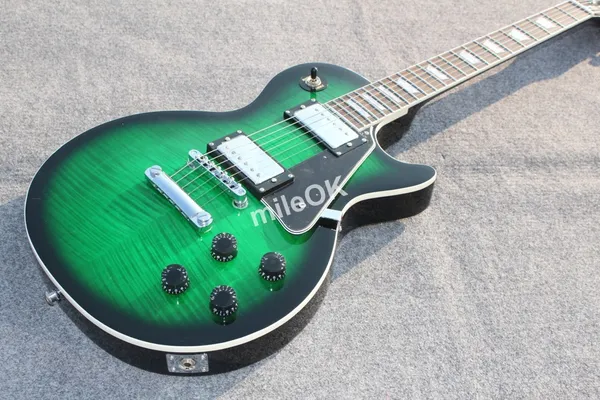 Loja personalizada barra assinatura verde tigre chama lp guitarra elétrica, uma peça pescoço chibson guitarra padrão