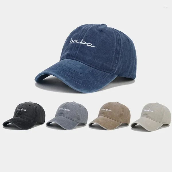 Cappellini da baseball Baba Lettera Ricamo Materiale per il lavaggio Cappello da papà regolabile Protezione solare esterna Berretto da camion unisex da baseball da uomo