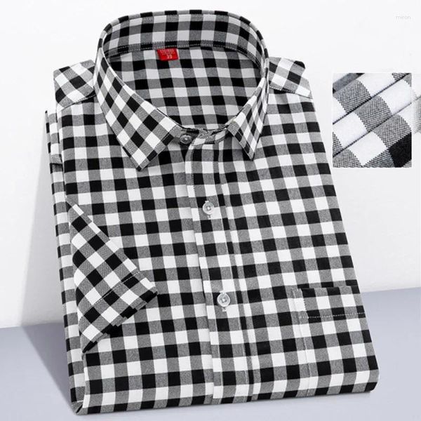 Camisas casuais masculinas 2024 primavera e verão xadrez camisa de manga curta oxford têxtil moda negócios ferro-livre meia manga