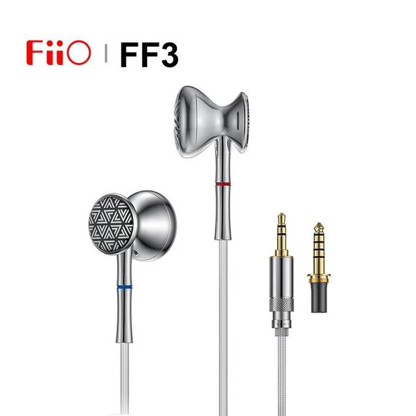 Fones de ouvido FiiO FF3 HiFi Music Flat Earbuds Tambor Tipo 14,2 mm Fone de ouvido com driver dinâmico com 3,5 + 4,4 mm Twistlock Swappable Plug Headset