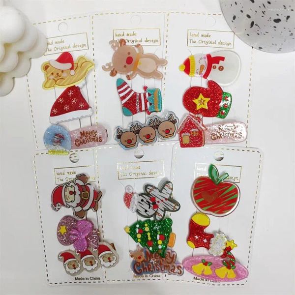 Grampos de cabelo Natal Cartoon Acrílico Apple Schristmas Tree Nowman Girl Duckbill Clip Barrette Acessórios