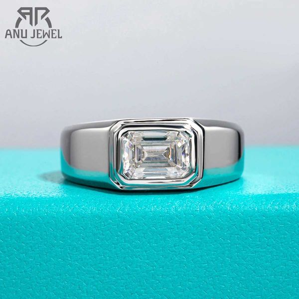 Кольца AnuJewel 2ct D Цвет Изумрудный Муассанит Мужчины R925 SterlSilver 18K Позолоченные Обручальные Кольца Для Мужчин Ювелирные Изделия Оптом J240118