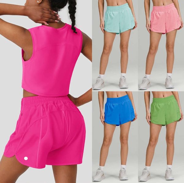 lululemenly Yoga-Shorts, Damen-Outfits mit Übung, Fitness-Kleidung, kurze Hosen, Mädchen, Laufen, elastische Sportbekleidung, Taschen, Track 9988ess