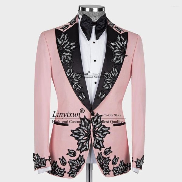 Männer Anzüge Luxus Perlen Ornament Smoking Männer 2 Stück Samt Hochzeit Bräutigam Dinner-Party Männlichen Prom Blazer Ternos Completo