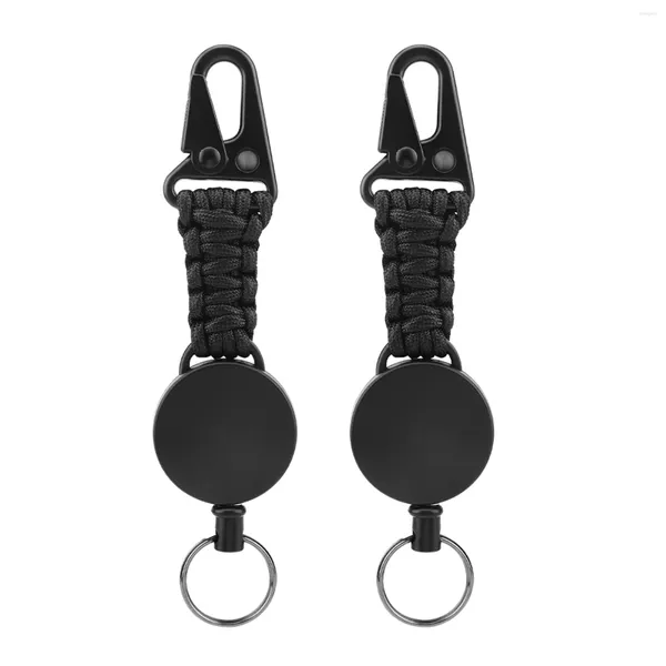 Chaveiros 2 pcs Cinto de liga extensível retrátil chaveiro esportes ao ar livre para calças pretas com clipe de fio de aço paracord resistente