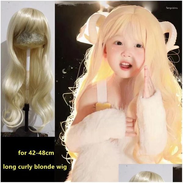 Acessórios de cabelo Crianças Longo Encaracolado Perucas Loiras Crianças Tipo Ondulado Chapelaria Menina Corone Bebê Headdress para 3Y-4Y-5Y-6Y-7Year Drop Dhyap