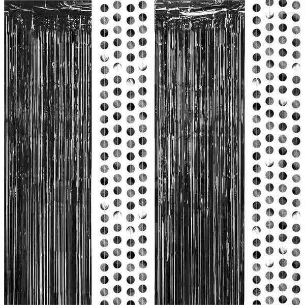 Party-Dekoration, 6 Stück, hochwertige schwarze Fransenvorhänge, Kulissen, Dekorationen mit Tupfen, Girlanden, Geburtstags-Wandzubehör