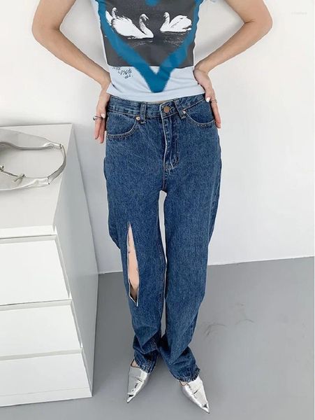 Stile jeans da donnaJeans da donna2024 Linea drappeggiata con fessura alla moda di High Street strappata dritta