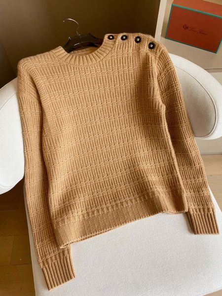 Loro Piano Winter-Damen-Set, 2-teilig, gestrickt, Kamel, Schulterschnalle, Kaschmirpullover, Anzughose