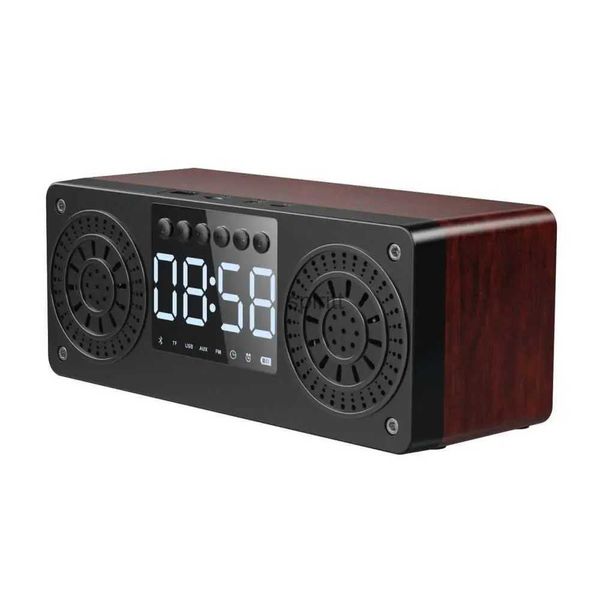 Relógios de mesa de mesa Alto-falante Bluetooth Alto-falante de madeira sem fio LED Mesa Relógio digital Despertador Tf Rádio Fm Música Portátil Subwoofer Alto-falante YQ240118