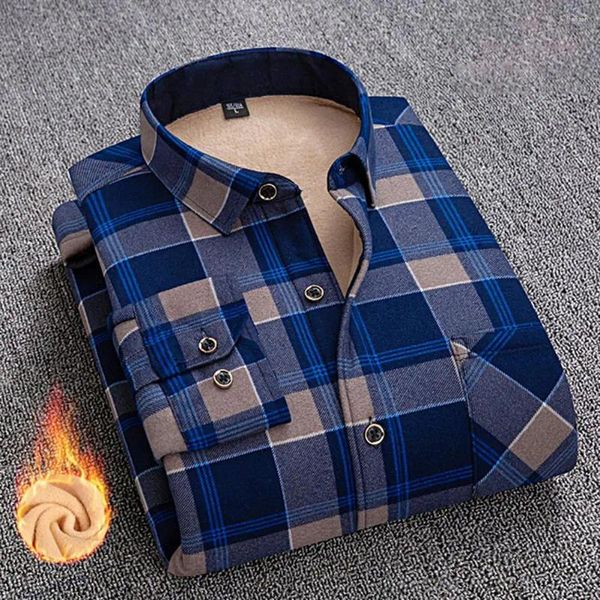 Camicie casual da uomo 2024 Autunno/Inverno Moda classica Versatile camicia a maniche lunghe Peluche spesso caldo di alta qualità L-3XL