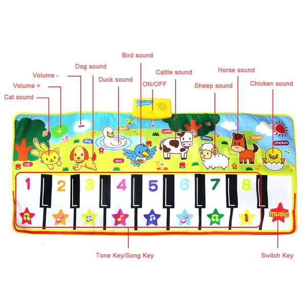 Bebê tapete musical música piano 8 instrumento tom cedo brinquedos educativos para crianças presente 240117