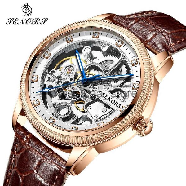 Outros relógios SENORS Homens assistem Double Side Transparente Relógios Automáticos Homens Diamante Luminoso Masculino Relógio de Pulso Mecânico 3ATM Skeleton Clock J240118