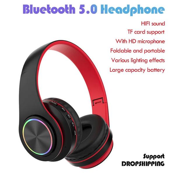 Kopfhörer B39 Bluetooth 5.0 Kopfhörer, am Kopf montiert, kabellos, bunt, leicht, TF-Karte mit Mikrofon, klappbarer Subwoofer, Bluetooth-Headset-Ohrhörer