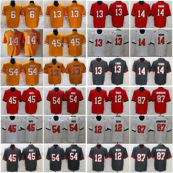 6 Baker Mayfield Tom Brady 12 Camisas de Futebol Mike Evans 13 Devin White 45 Chris Godwin 14 Lavonte David 54 Amarelo Branco Vermelho Fusível